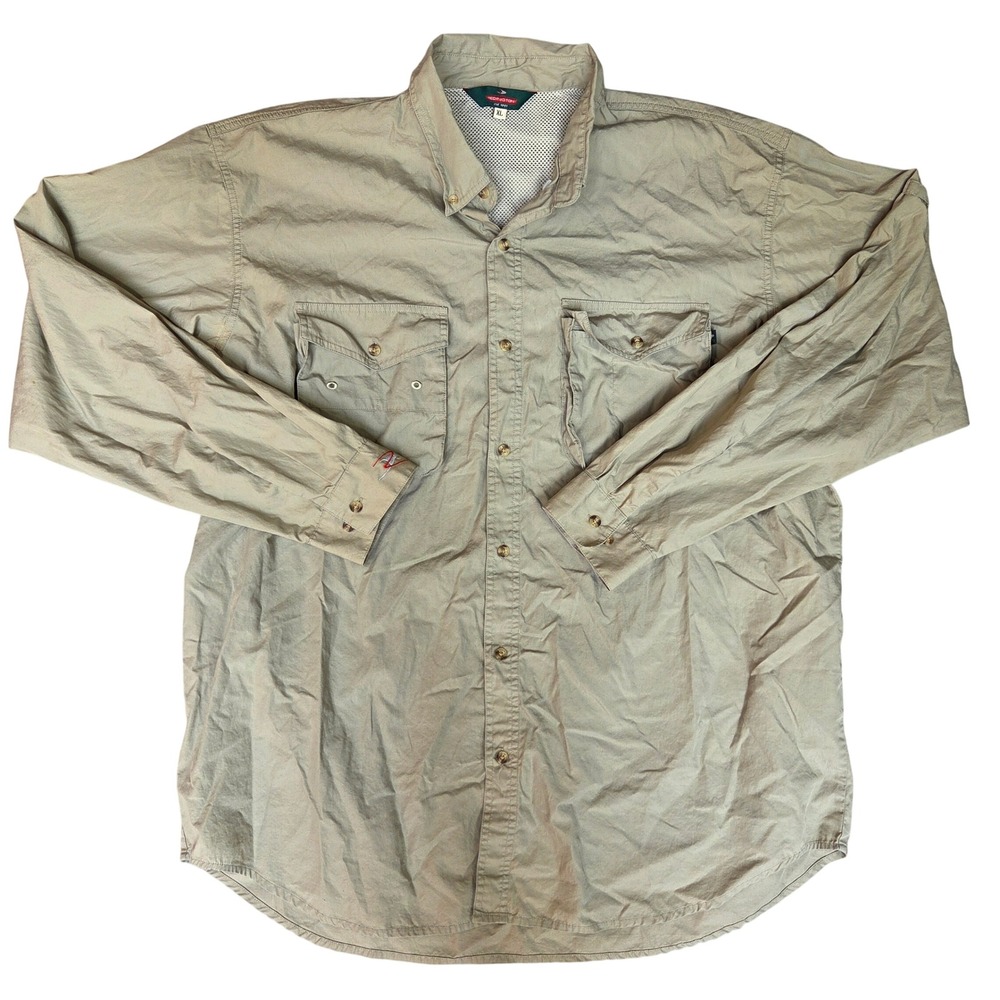 Redington Mens XL Tan Khaki Long Sleeve Ventilated Cotton Fishing Shirt Utility